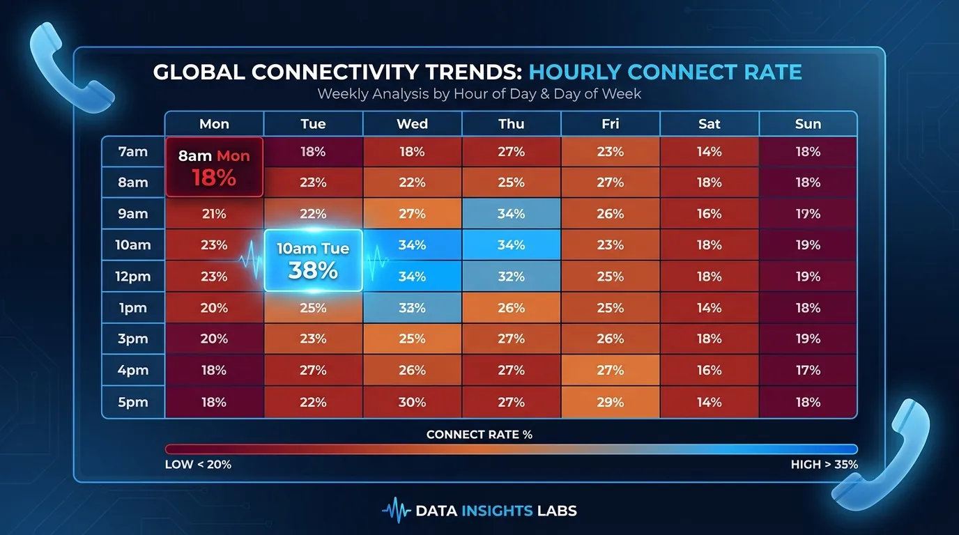 Why 8am Monday Got 18% Connect and 10am Tuesday Got 38%: A 90-Day Dialler Test
