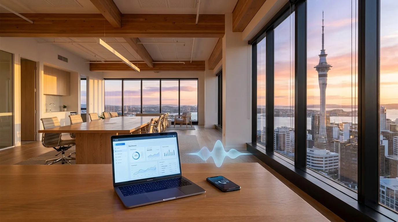 AI voice agent for New Zealand insurance brokers in a modern Auckland office