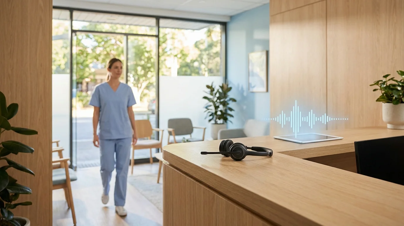 AI medical answering service in a modern New Zealand or Australian clinic reception