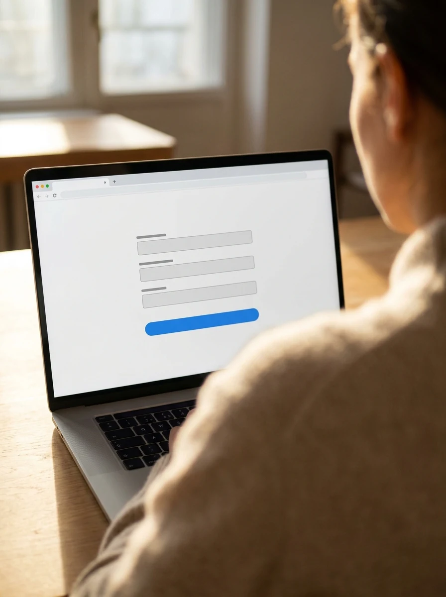 Laptop screen showing the Concierge intake form rendering
