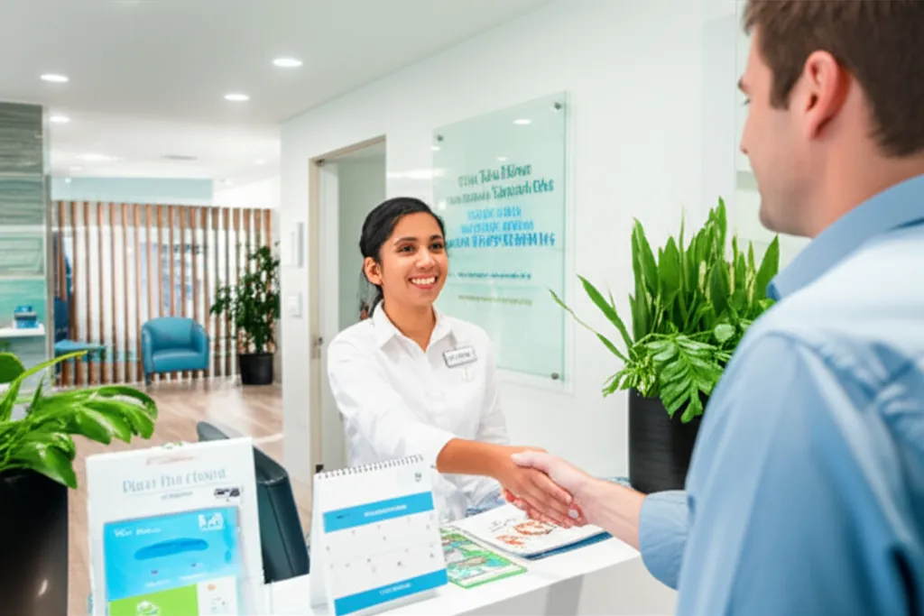 Modern dental practice reception with AI receptionist