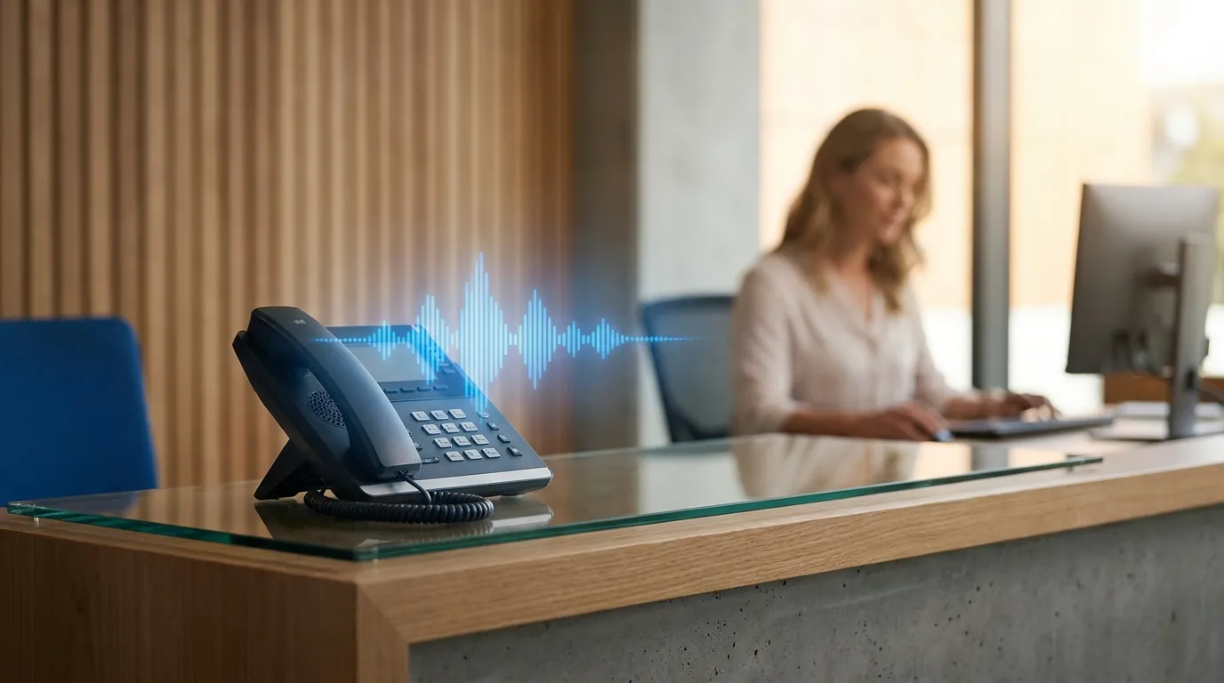 AI receptionist answering an inbound business call and transferring it warm to a team member