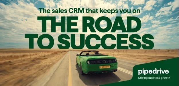 Pipedrive brand campaign: a green convertible on the open road to success