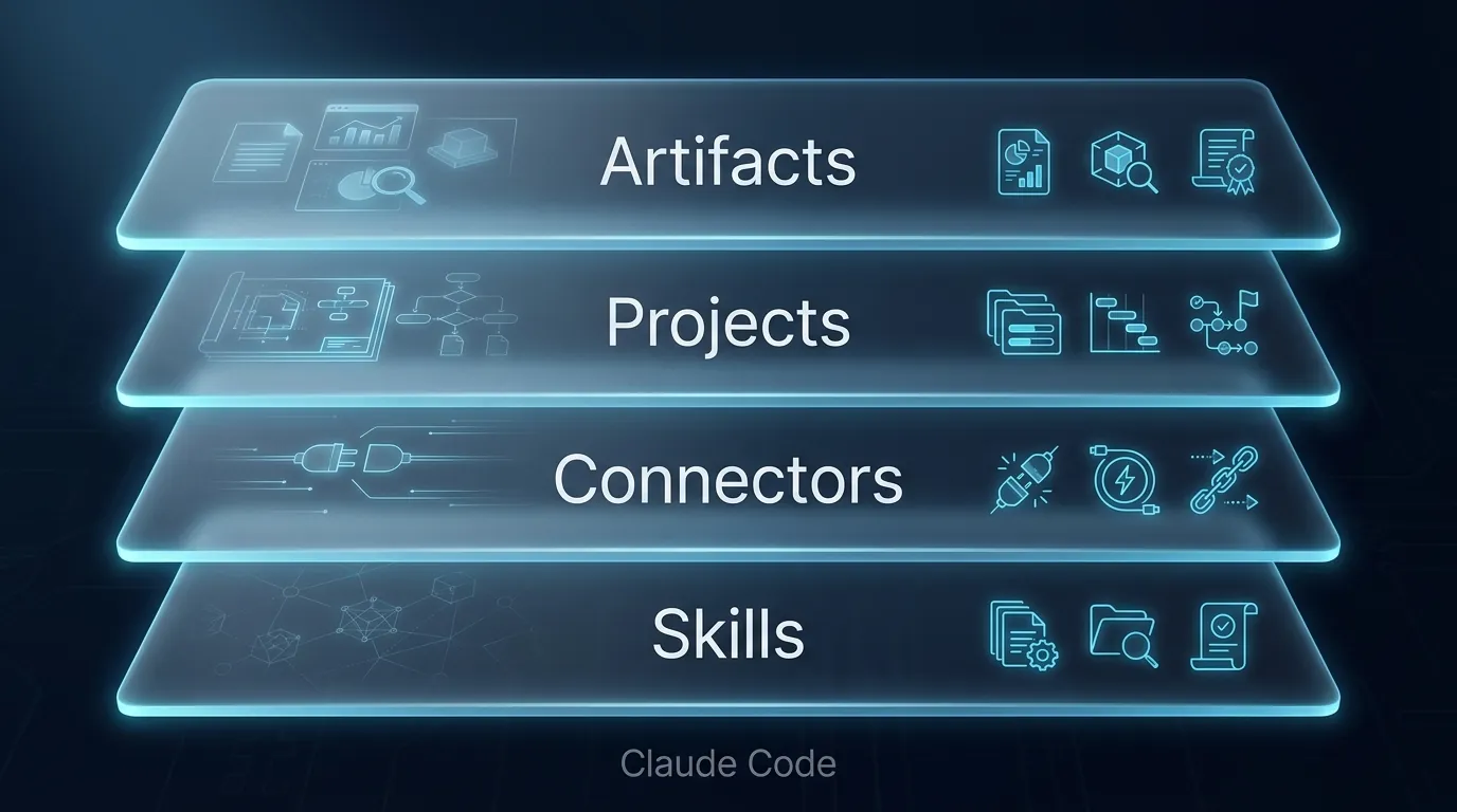 The Claude Code operator stack: Skills, Connectors, Projects, and Artifacts as four capability layers