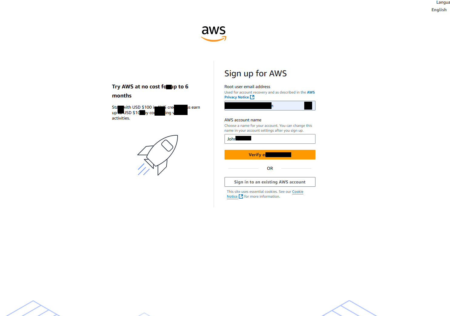 AWS Sign up form
