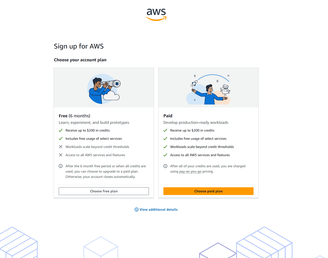 AWS plan selection - Free vs Paid