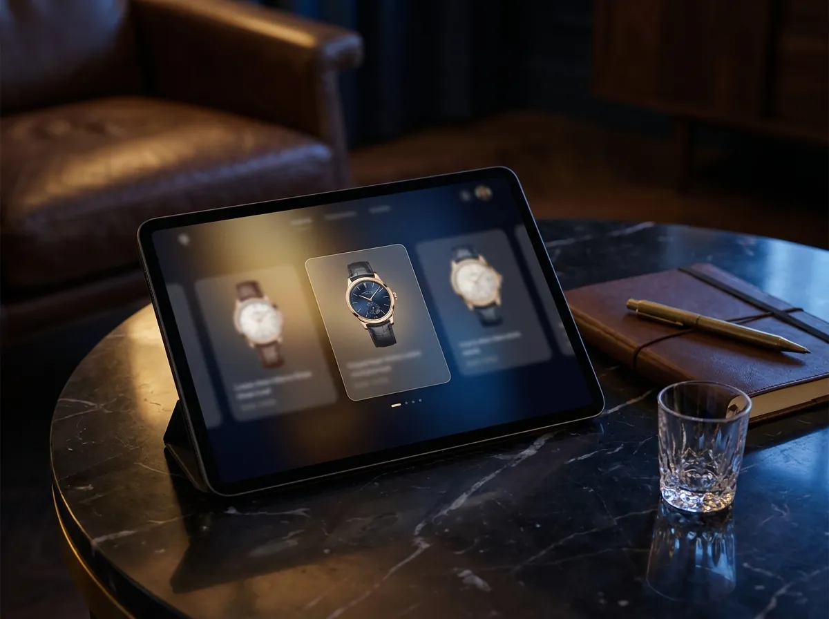 An AI concierge for luxury brands showing a personalised shortlist of three watches matched to a buyer's brief