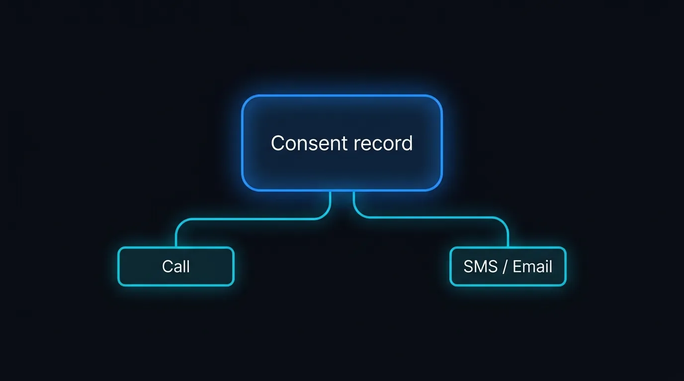 Single shared consent record linking a phone call and an SMS follow-up across NZ and Australia rules