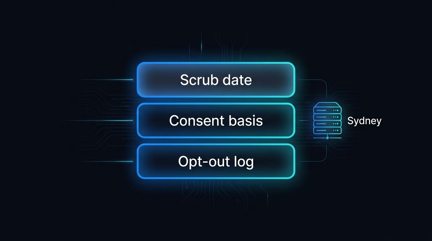 Audit-ready record set showing scrub date, consent basis, and opt-out logs stored on Sydney servers