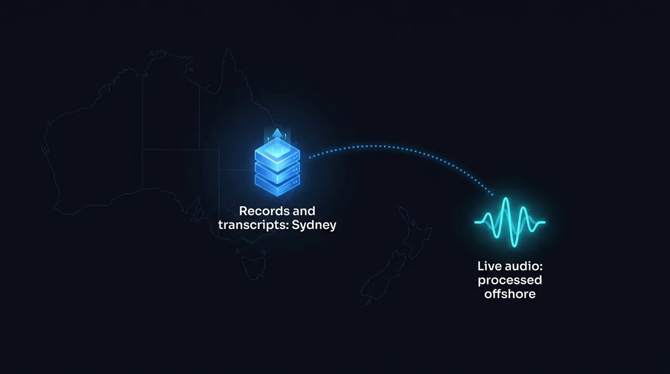 Map showing apartment resident records stored in Sydney with live audio processed offshore under agreements