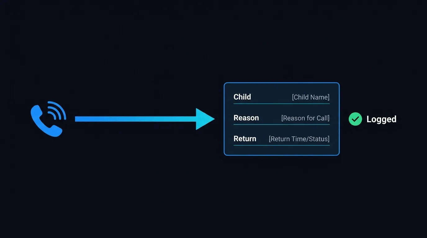 Diagram showing a sick-day call captured and written into a childcare absence record