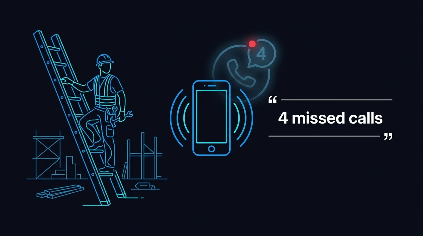 An AI voice agent answering a builder's phone while the tradie works on a construction site