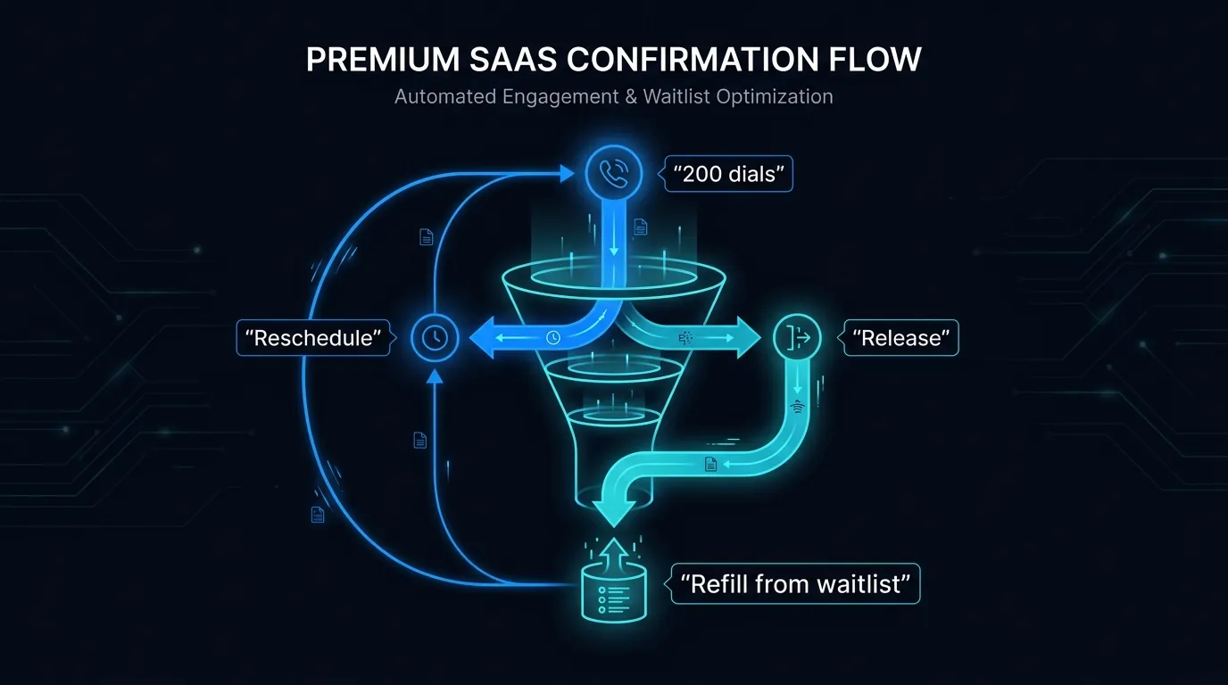 Confirmation call flow cutting restaurant no-shows: 200 dials, reschedule or release, refill from waitlist