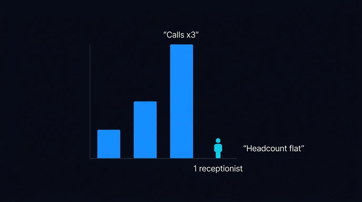 Chart showing HVAC call volume tripling during a heatwave while one receptionist can only handle a fraction