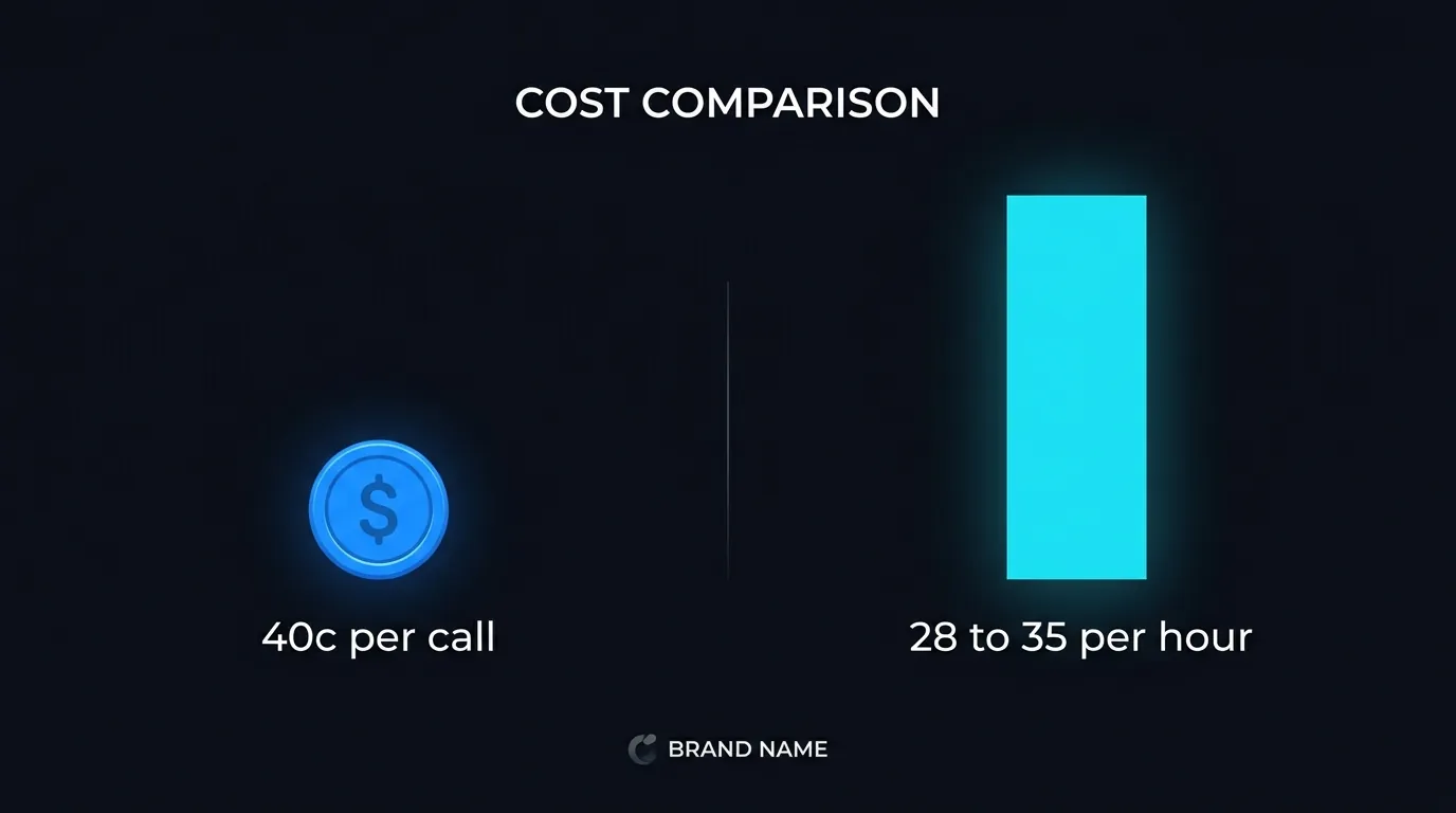 Infographic comparing cost per answered call against the hourly cost of a part-time real estate receptionist