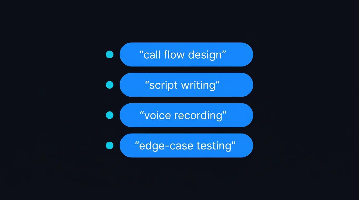 Setup cost breakdown showing call flow design, script writing, voice recording and edge-case testing as line items