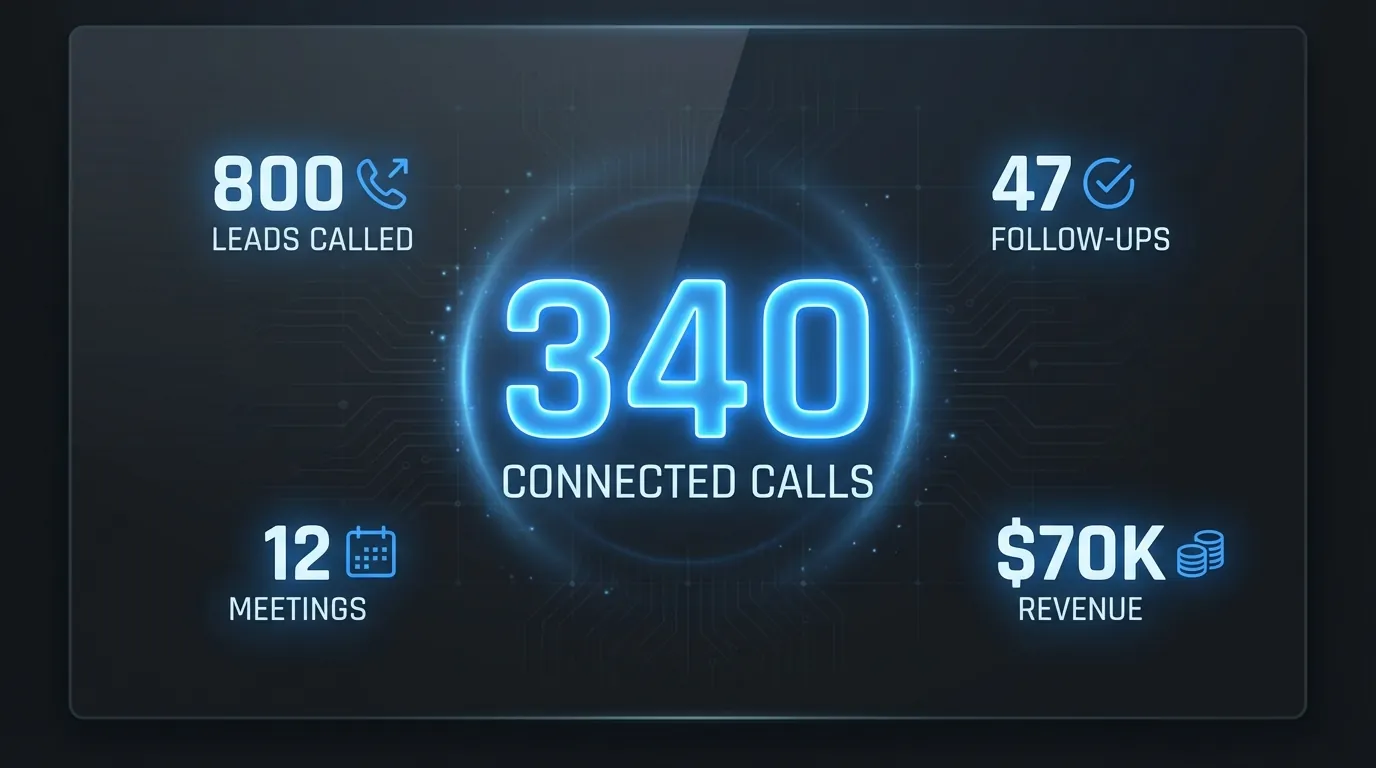 Campaign results dashboard showing 340 connected calls and 12 meetings booked