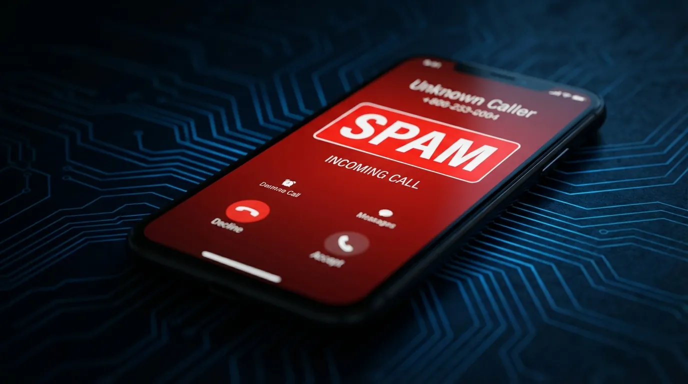 Smartphone showing SPAM warning on incoming call