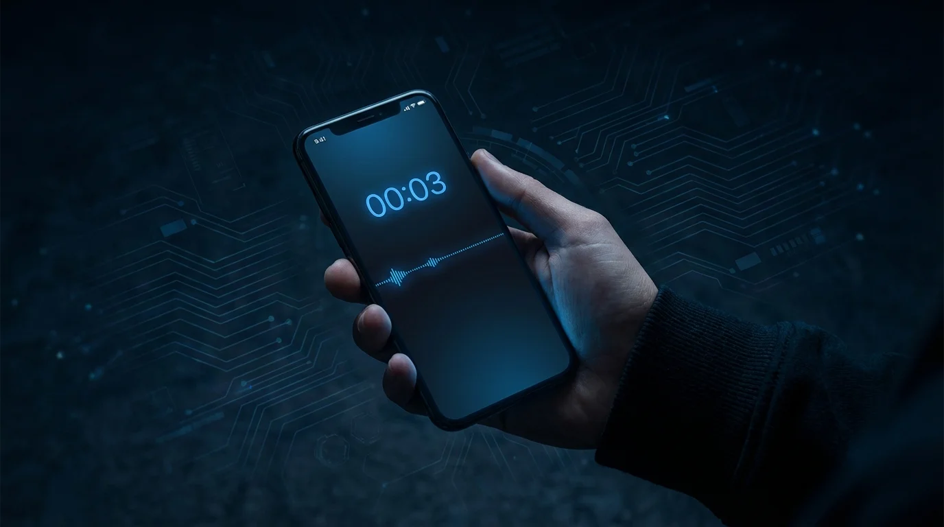Close-up of a phone screen showing 3 seconds on the call timer during an awkward AI silence