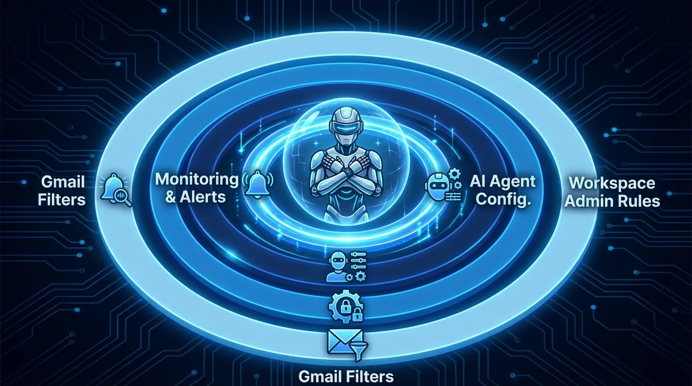 Layers of AI agent security protection: AI agent configuration, email scanning rules, and monitoring