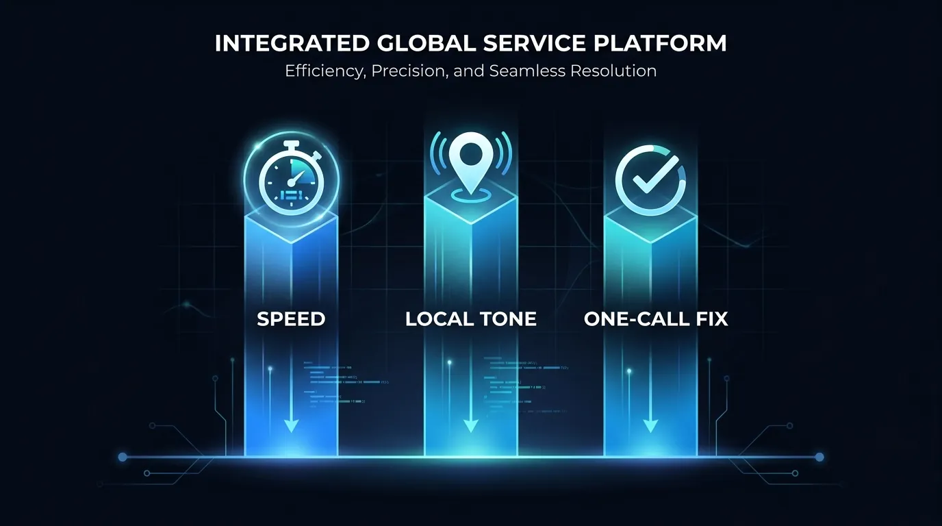 Three CSAT drivers on the phone shown as speed, local tone, and one-call resolution