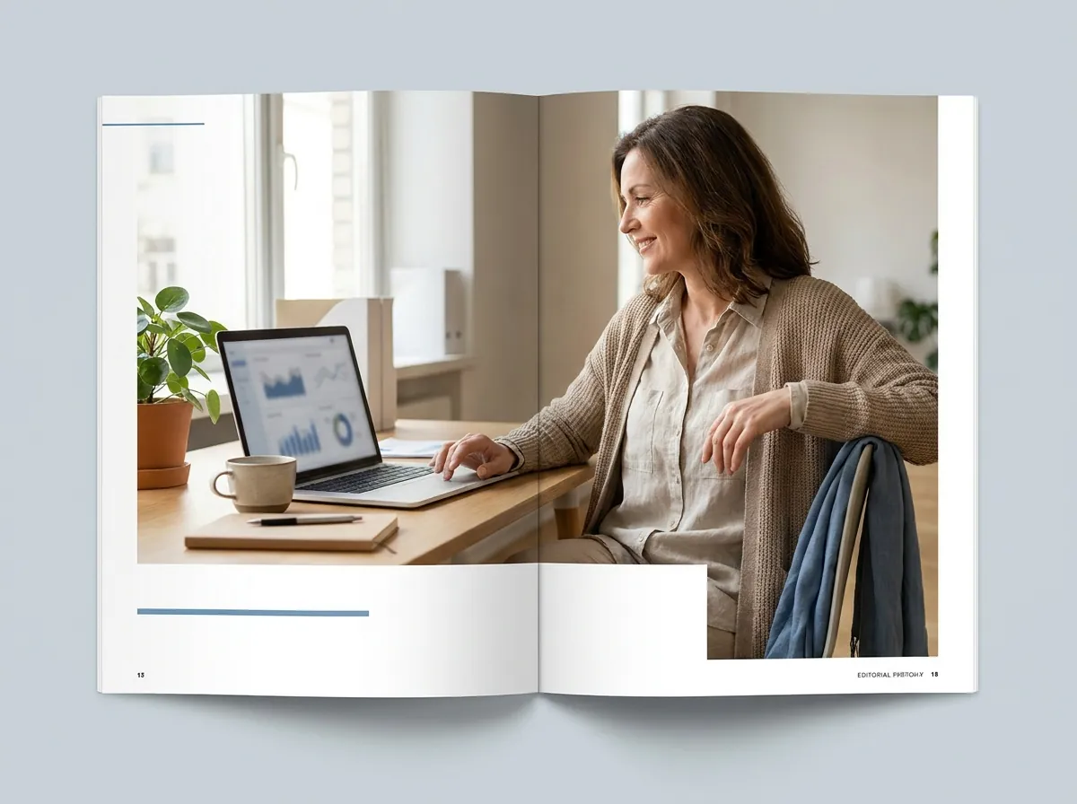 A New Zealand business owner reviewing strong call outcome results on a laptop in a bright office