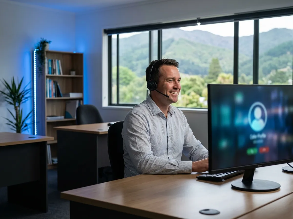 A team member taking a single warm-transferred call with full context while routine enquiries are resolved automatically