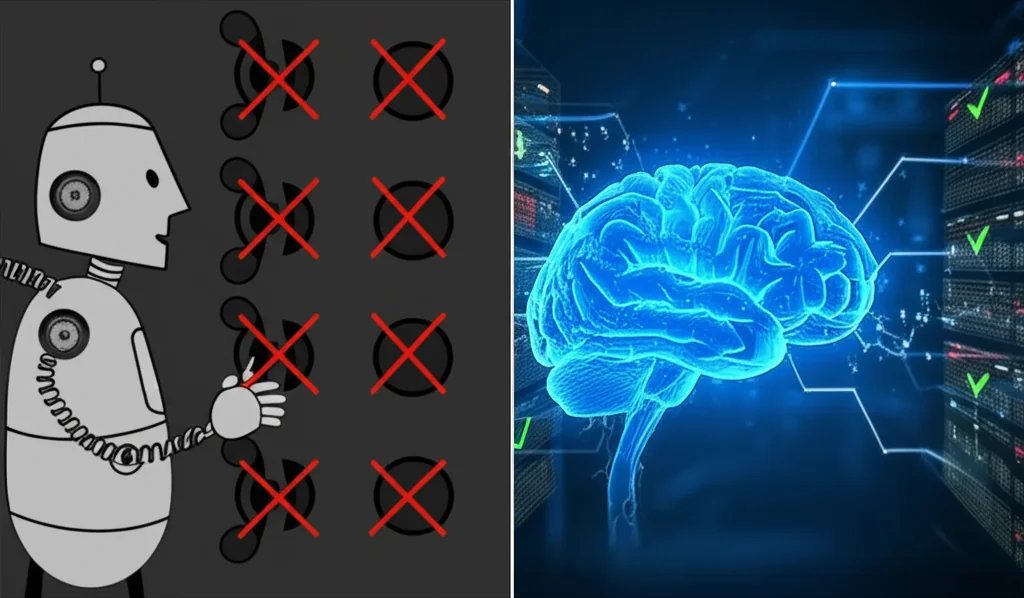 Comparison between dumb autodialer systems and intelligent AI voice agents that adapt to context