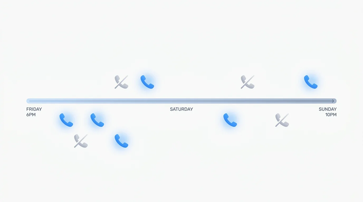 1,247 weekend calls. 524 missed. That is the 42% miss rate.