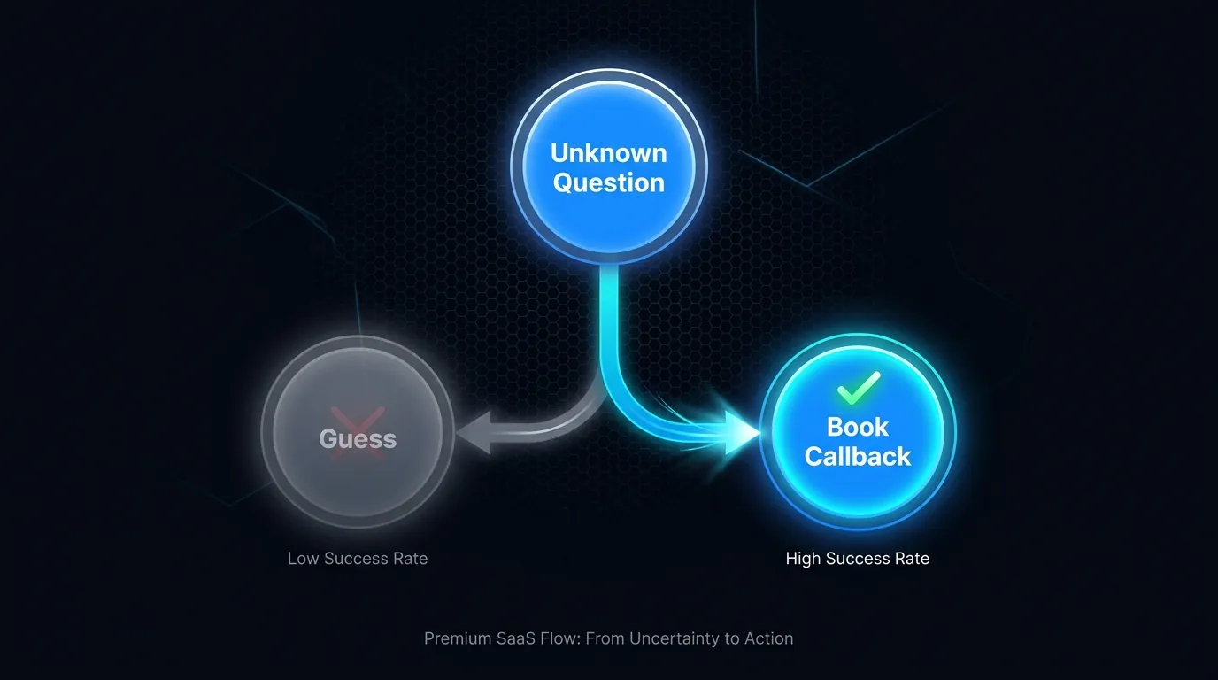 Flow showing how a good AI phone script handles unknown questions by booking a human callback