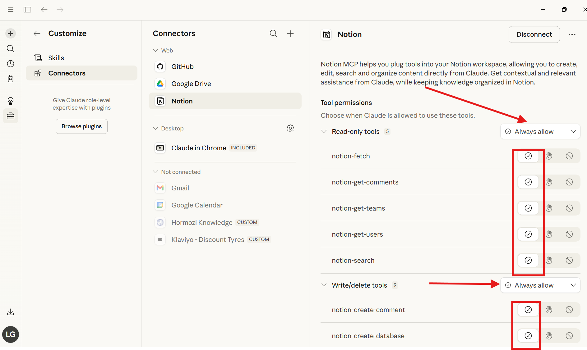 The Notion connector setup screen inside Claude Desktop